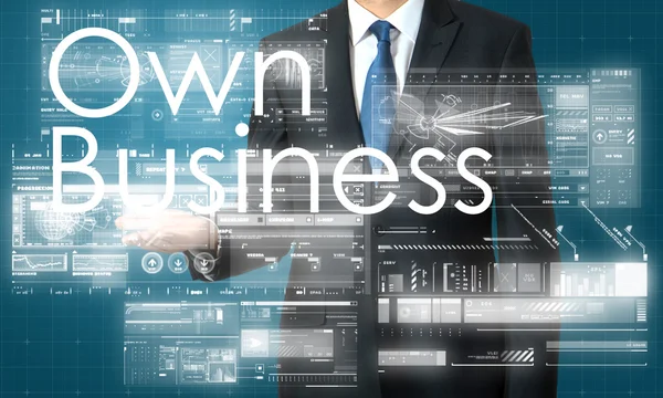 Empresário está apresentando Negócios Próprios em fundo branco — Fotografia de Stock
