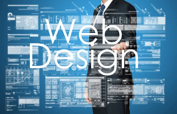 ビジネスマンの Web デザイン テキストとグラフと図を提示 — ストック写真