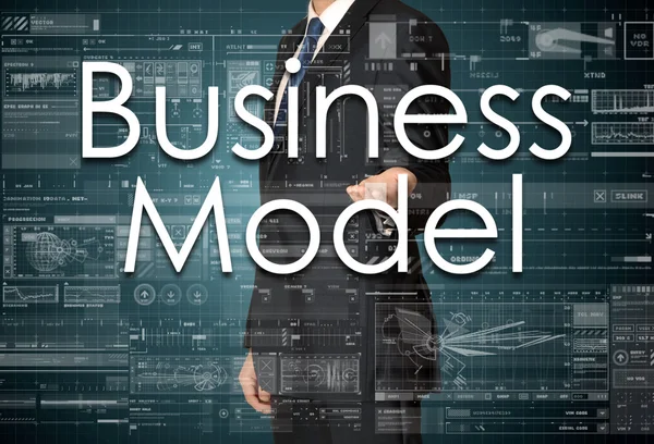 The businessman is presenting the business text with the hand: Business Model — Stock Photo, Image