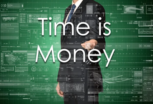 The businessman is presenting the business text with the hand: Time is money — Stock Photo, Image