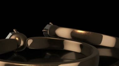 3D altın yüzük ayrılmış elmas ile siyah arka plan