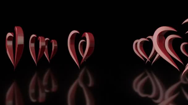 Corazones de amor giratorios estilizados 3D en fondo negro — Vídeos de Stock