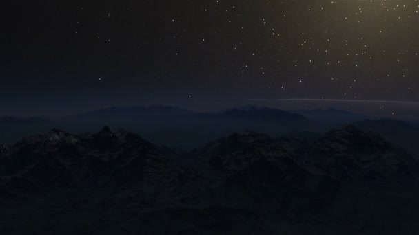 Nacht naar dag Hyperlapse animatie van een reis Over winterse bergtoppen — Stockvideo