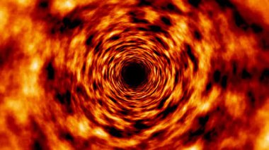 Yanan turuncu ve kırmızı alevlerin girdabı karanlık bir merkeze doğru kıvrılıyor.
