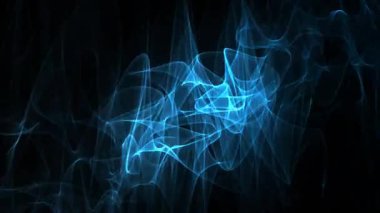 İnce, parlak mavi iplikler ruhani bir dalgada karanlık bir arkaplanda sürükleniyor.