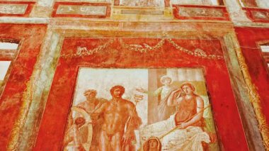 POMPEII (Pompei), İtalya, 16 APRIL 2024 - Vettii Hanedanı 'nda Ixion işkencesinin Fresco' su (Casa dei Vettii), Pompeii, Napoli, Campania, İtalya