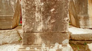 POMPEII (Pompei), İtalya, 20 APRIL 2024 - M. Lucretio Decidian Rufo, Pompeii Forum, Pompeii, Napoli, Campania, İtalya, M.S. 79 yılında Vesuvius tarafından gömülen antik Roma şehri