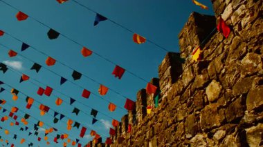 LEIRIA, Portekiz, 11 Temmuz 2023 - Portekiz, Leiria Şatosu, panoramik manzaralı ve ortaçağ mimarisi 1195 yılında inşa edilmiş büyüleyici bir kale