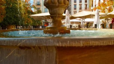 Grand ANADA, İspanya, 21 Kasım 2023 - Plaza Nueva de Granada, Endülüs, İspanya 'da bir çeşme, tarihi cazibenin şehir hayatının canlı ritmiyle buluştuğu hareketli bir merkez.
