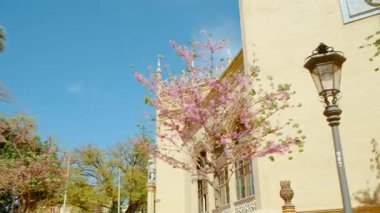 SEVILLE, 2023 dolaylarında - Pabellon Mudejar, Parque Maria Luisa, Seville, Endülüs, İspanya, güzel Fas esinlenilmiş bina, süslü fayanslar, şimdi bir sanat müzesine ev sahipliği yapıyor