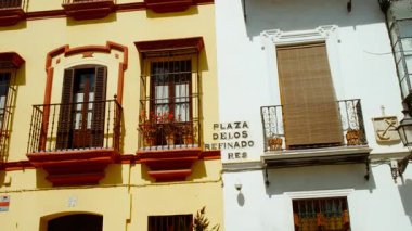 SEVILLE, circa 2023 - Plaza de los Refinadores, Seville, Endülüs, İspanya, resim meydanı, romantik Don Juan anıtı ve turuncu ağaçlarla çevrili