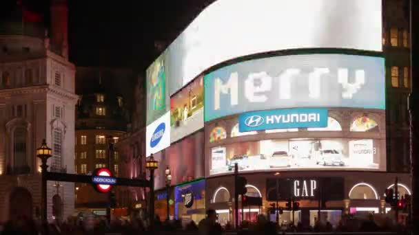 Piccadilly Circus London nacht Shot Timelapse — Stockvideo