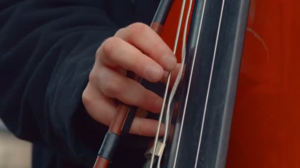 Músico de violonchelo tocando en la calle — Vídeo de stock