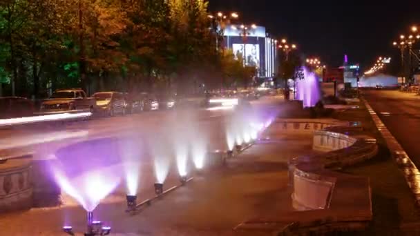 Bucharest, Romania Night Timelapse of the Water Fountains at Union Square (Piata Unirii)