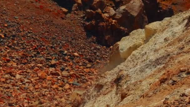 Zár-megjelöl szemcsésedik-ból vulkáni tevékenység a sziget Thirassia, Szantorini, Görögország — Stock videók