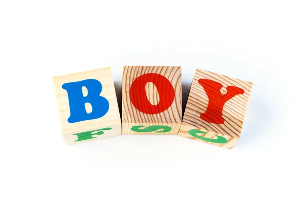 Trä kuber med inskription pojke — Stockfoto