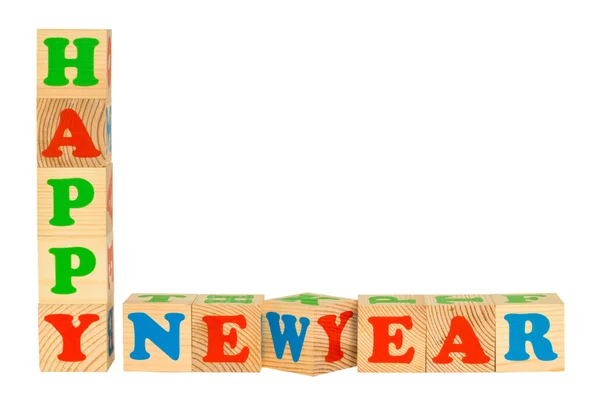 Wood cube with inscription HAPPY NEW YEAR — Stock Photo, Image