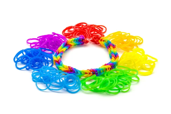 Rainbow loom Colored rubber bands for weaving accessories — Stock Photo, Image