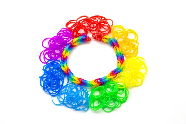 Rainbow loom Colored rubber bands for weaving accessories — Stock Photo, Image