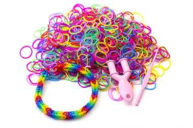 Gökkuşağı renkli kauçuk şeritler aksesuarları dokuma tezgahı