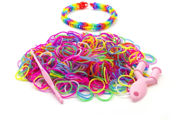 Rainbow loom Colored rubber bands for weaving accessories — Stock Photo, Image
