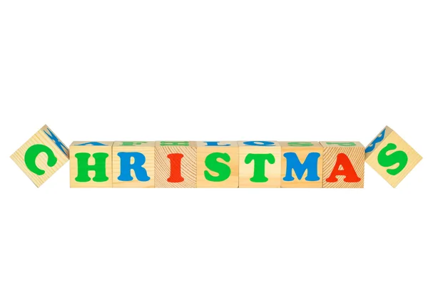 Wood cube with inscription CHRISTMAS — Stock Photo, Image