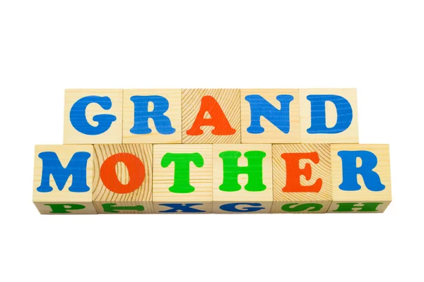 Cubo de madeira com inscrição GRANDMOTHER — Fotografia de Stock