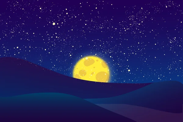 Night vector moon, shining stars on dark blue sky. — Stock vektor