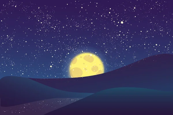 Night vector moon, shining stars on blue sky. — Stock vektor