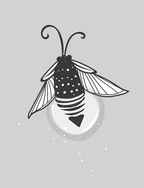 Hand-drawn cute cartoon firefly bug design. — Stock Vector