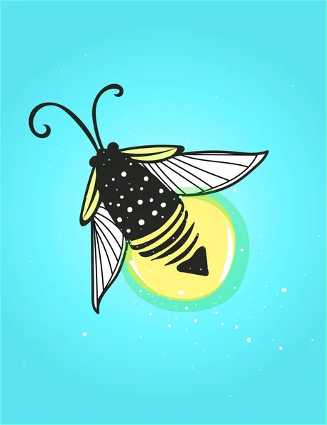 Hand-drawn cute cartoon firefly bug design. — Stock Vector