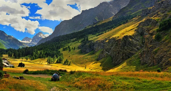 Prati di Alpien con raggi dorati di sole — Foto Stock