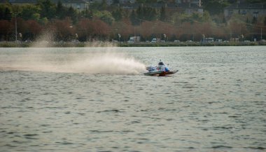 Ternopil, Ukrayna - 25 Ağustos 2017: Ternopil 'de bir su motoru yarışı