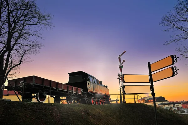 Vintage railway on sunset — Stock Photo, Image