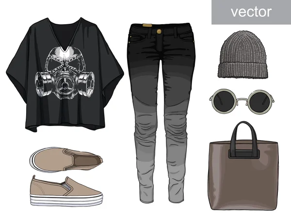 Stylish and trendy female clothing Royalty Free Stock Vectors