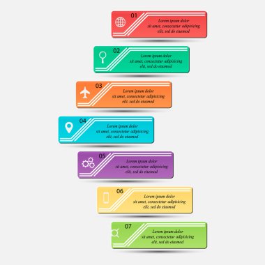 Doğrusal infographics oklarla. İşler, afiş, poster, web tasarım, eğitim, broşür, sunum için. Vektör çizim