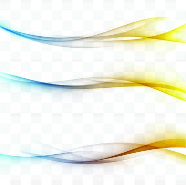 Bright blue to yellow swoosh abstract lines set. Vector illustration clipart