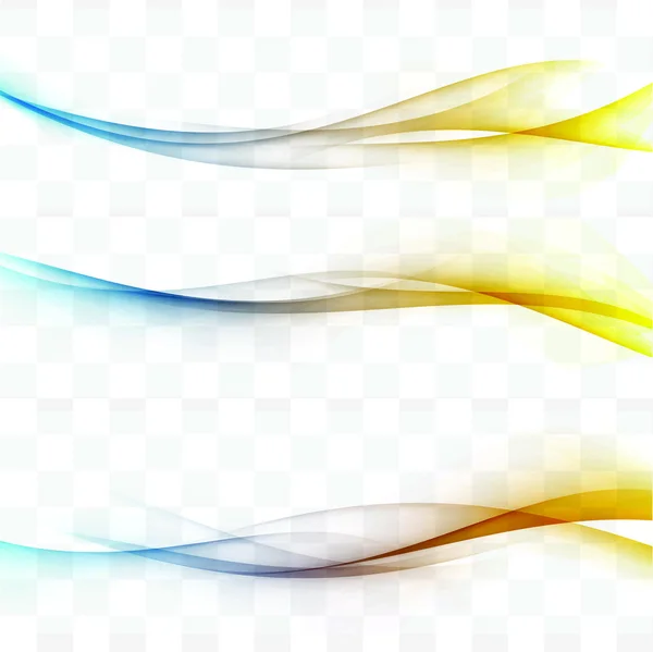 Linee astratte da blu brillante a giallo swoosh impostate. Illustrazione vettoriale — Vettoriale Stock