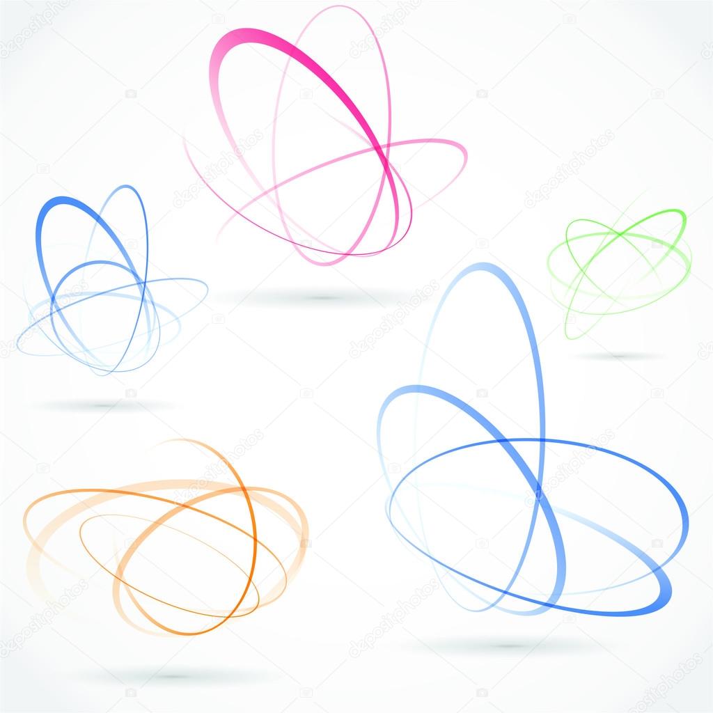 Bright blue to yellow swoosh abstract lines set. Vector illustration