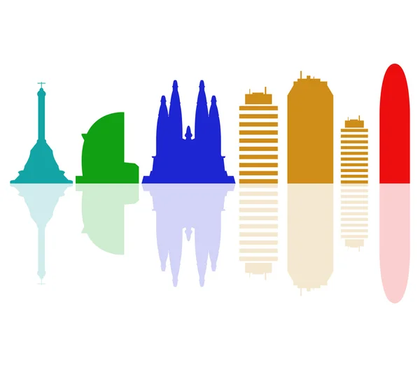 Skyline di Barcellona illustrato e colorato su sfondo bianco — Foto Stock