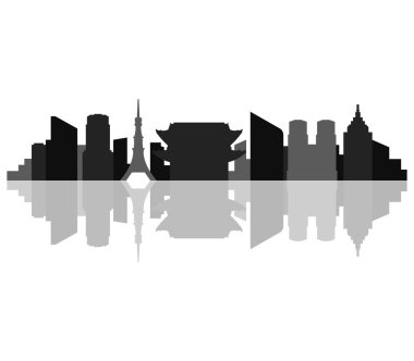 Tokyo siluetinin beyaz bir arka plan üzerinde