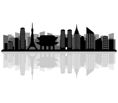 Tokyo siluetinin beyaz bir arka plan üzerinde