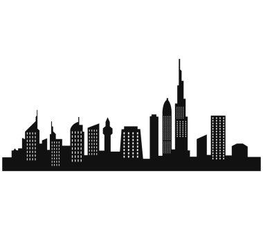 Dubai şehir silüetinin beyaz bir arka plan üzerinde