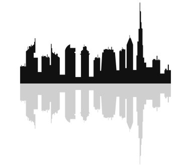 Dubai şehir silüetinin beyaz bir arka plan üzerinde