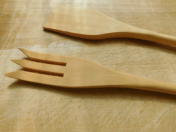 Mutfakta ahşap çatal bıçak takımı — Stok fotoğraf