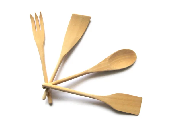 Wooden cutlery on a white background — Stock Photo, Image