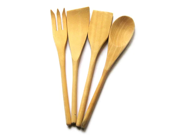 Wooden cutlery on a white background — Stock Photo, Image