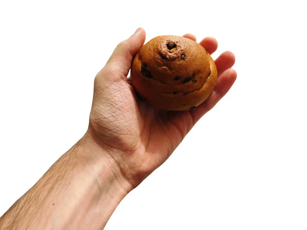 Hand with bread on white background — Stock Photo, Image