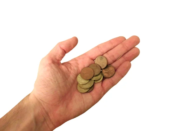 Mão com dinheiro no fundo branco — Fotografia de Stock