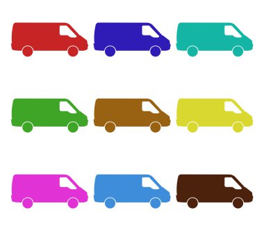 Beyaz bir arka plan üzerinde resimli vans